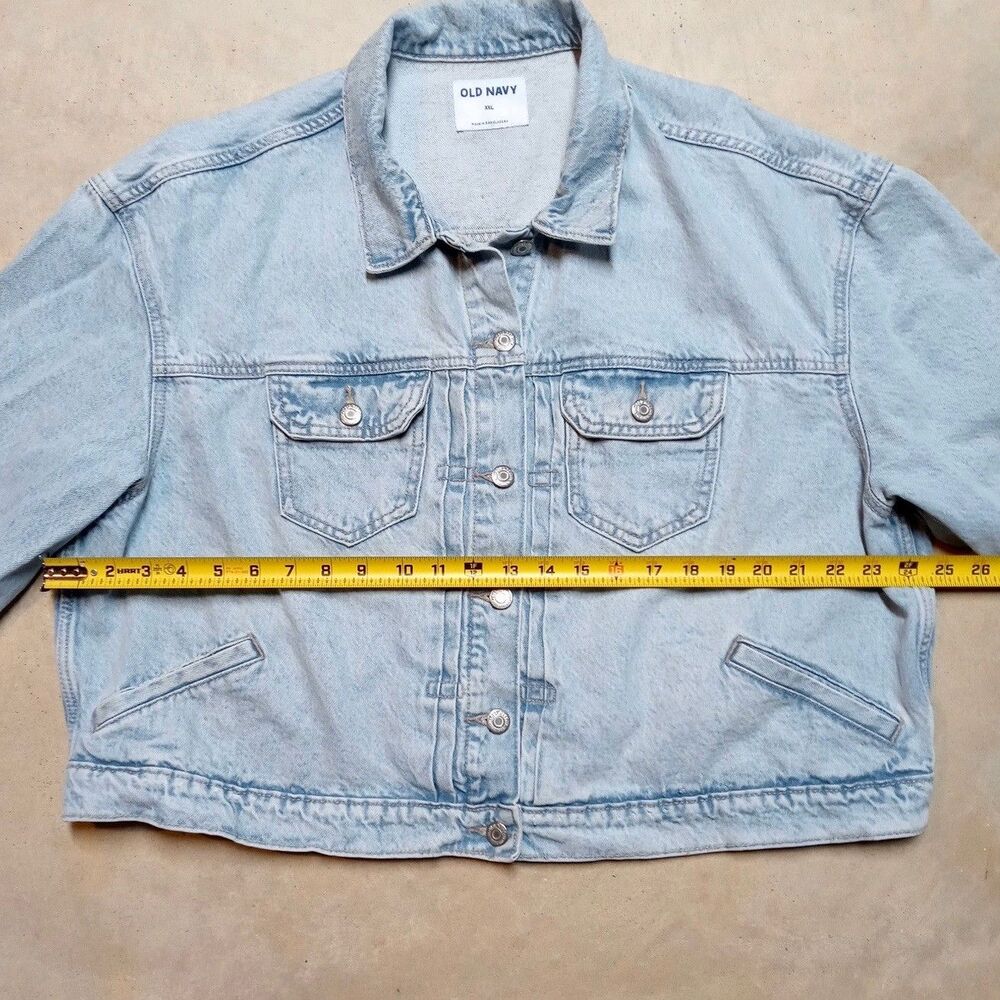 Old Navy Denim Jacket Women XXL Cropped Trucker Biker Grunge Light Wash Jean - Picture 10 of 11